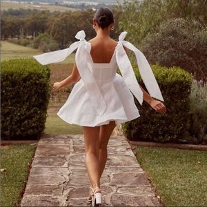 Dissh Aisle White Linen Bow Mini Dress US 4